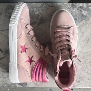 Kids Pink High-Top Sneakers with Star Accent